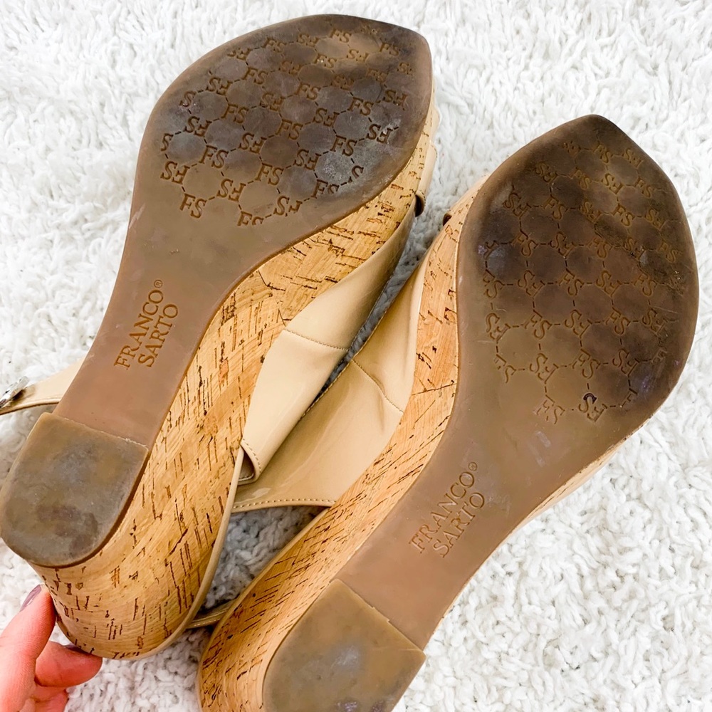 😄 FRANCO SARTO Patent Leather Cream Cork Wedge 9 - Picture 8 of 8